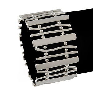 【送料無料】ブレスレット　アクセサリ―　メッキバービードフレックスブレスレットpolished silver plated bars amp; bead flex bracelet 18cm length