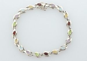 【送料無料】ブレスレット　アクセサリ&mdash;　スターリングシルバーマーキーズカットマルチカラーリンクブレスレットsterling silver 925 marquise cut multi color gemstones link bracelet 8｜hokushin