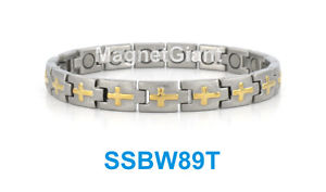 【送料無料】ブレスレット　アクセサリ&mdash;　クロスステンレススチールリンクブレスレットゴールドシルバーcross women magnetic stainless steel link bracelet gold amp; silver｜hokushin