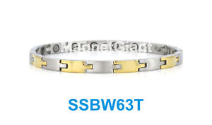 【送料無料】ブレスレット　アクセサリ―　シルバーステンレススチールリンクブレスレットskiny silver amp; gold women magnetic stainless steel 316l link bracelet ssbw63t