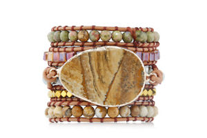 【送料無料】ブレスレット　アクセサリ―　ラップレザービーズブレスレットボヘミアンビーチウェア5 wrap leather beaded bracelet brown blue druzy stone boho bohemian beach wear 21,754円