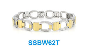【送料無料】ブレスレット　アクセサリ―　シルバーゴールドステンレススチールリンクブレスレットsilver amp; gold horseshoe, high power magnetic stainless steel link bracelet