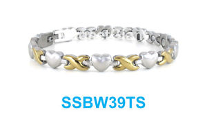 【送料無料】ブレスレット　アクセサリ&mdash;　シルバーステンレススチールリンクブレスレットsilver amp; gold women heart magnetic stainless steel link bracelet 39ts｜hokushin