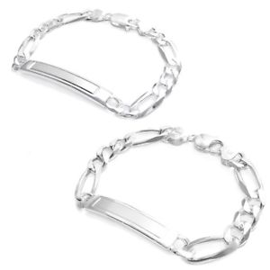 【送料無料】ブレスレット　アクセサリ―　スターリングシルバーセンターフィガロブレスレットサービス925 sterling silver 6 or 8 brushed center figaro id bracelet free engraving