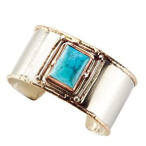 【送料無料】ブレスレット　アクセサリ&mdash;　ターコイズドイツシルバーカフブレスレットwomens quadra turquoise german silver cuff bracelet｜hokushin