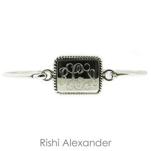 【送料無料】ブレスレット アクセサリ― スターリングシルバーロープエッジヒンジカフブレスレット925 sterling silver 65 rectangular rope edge hinged monogrammed cuff bracelet