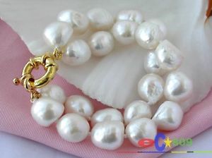 【送料無料】ブレスレット　アクセサリ―　ホワイトバロックブレスレットp1138 2row 15mm white baroque freshwater cultured pearl bracelet