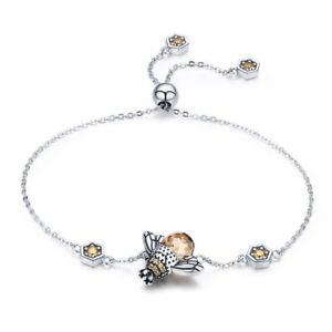 【送料無料】ブレスレット　アクセサリ―　スターリングシルバーダンスチェーンリンクブレスレット3x925 sterling silver dancing honey bee chain link stone bracelet jewelry s8w7