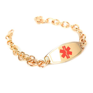 【送料無料】ブレスレット　アクセサリ―　ストロークブレスレットスチールローズリンクチェーンmyiddr engraved stroke patient id bracelet, steel rose id amp; olink chain