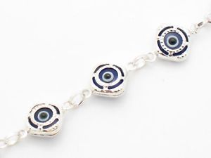 【送料無料】ブレスレット　アクセサリ―　プラチナシルバーブレスレットplatinum silver blue evil eye kabbalah hamsa bracelet