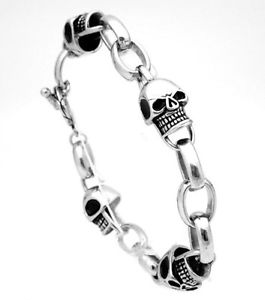 【送料無料】ブレスレット　アクセサリ―　ブレスレットメンズステンレススチールスカルリンクロングbracelet mens stainless steel skull link 9 long amazing details