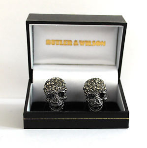 【送料無料】ブレスレット　アクセサリ&mdash;　バトラーwilsonシロメカフスリンクbutler and wilson large pewter skeleton crystal cufflinks｜hokushin 14,585円