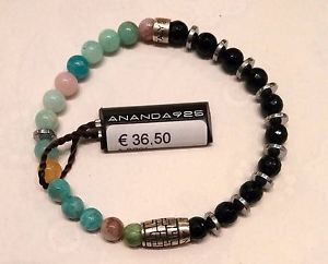 【送料無料】ブレスレット　アクセサリ―　アナンダブレスレットシルバーオニキスananda 925 stretchy bracelet with natural stone and silver onyx jade mis s
