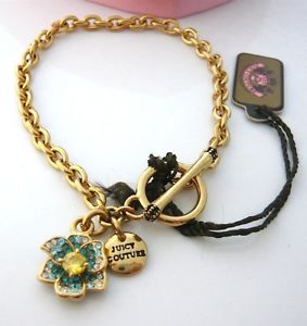 【送料無料】ブレスレット　アクセサリ―　ジューシークチュールブレスレットauth juicy couture pave blue flower bracelet
