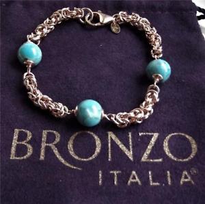 【送料無料】ブレスレット　アクセサリ―　イタリアローズゴールドメッキブロンズターコイズブレスレットmilor bronzo italia rose gold plated bronze turquoise bracelet 195cm qvc