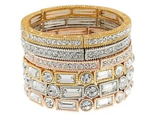 【送料無料】ブレスレット アクセサリ― ホワイトクリスタルトーンストレッチブレスレットパークコレクションwhite crystal three tone stretch bracelet park collection set of 6