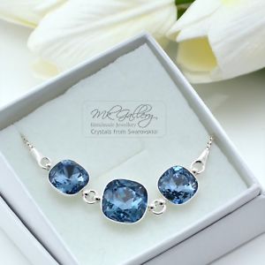 【送料無料】ブレスレット　アクセサリ―　シルバーブレスレットスワロフスキーデニム925 silver adjustable bracelet 10amp;12mm denim blue crystals from swarovski