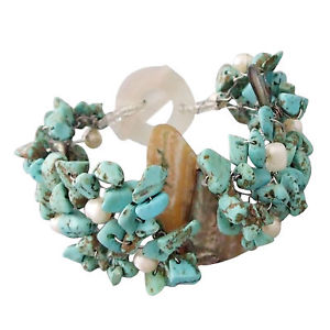 【送料無料】ブレスレット　アクセサリ―　アワビターコイズクラスタトグルブレスレットgreen nature abaloneturquoise cluster toggle bracelet