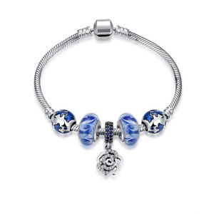 【送料無料】ブレスレット　アクセサリ―　925 スターリングブレスレットチェーンジルコングラスde925 sterling silver bracelet hand chain zircon blue glass hollow flower de