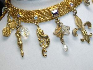 【送料無料】ブレスレット　アクセサリ―　ゴールドトーンメッシュクリスタルラインストーンブレスレットgold tone mesh multicharm, crystal, rhinestone, cherub bracelet