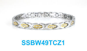 【貨物輸送無料】腕輪 付属品― トーンステンレススチールリンクブレスレット2 tone hugs amp; kisses with cz  women magnetic stainless steel link bracelet