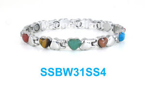 【貨物輸送無料】腕輪 付属品― シルバーマルチカラーステンレススチールリンクブレスレットハートsilver amp; multi color stones women magnetic stainless steel link heart bracelet