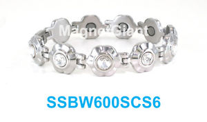 【貨物輸送無料】腕輪 付属品― ステンレススチールリンクブレスレットclear crystals on silver flowers women magnetic stainless steel link bracelet