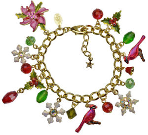 【送料無料】ブレスレット　アクセサリ―　カークポインセチアチャームブレスレットgoldtonekirks folly poinsettia cardinal charm bracelet goldtone