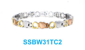 【貨物輸送無料】腕輪 付属品― トーンオープンクローズステンレススチールリンクブレスレット3 tone open and close heart  women magnetic stainless steel link bracelet