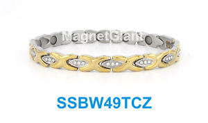 【送料無料】ブレスレット アクセサリ― トーンステンレススチールリンクブレスレット2 tone hugs amp; kisses with cz women magnetic stainless steel link bracelet