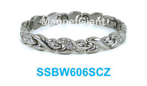 【貨物輸送無料】腕輪 付属品― ステンレススチールリンクブレスレットsilver hugs amp; kisses with x cz  women magnetic stainless steel link bracelet
