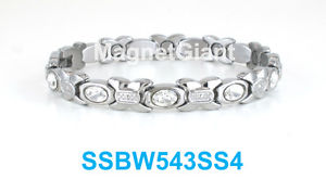 【送料無料】ブレスレット　アクセサリ―　ステンレススチールリンクブレスレットsilver hugs amp; kisses with crystals women magnetic stainless steel link bracelet