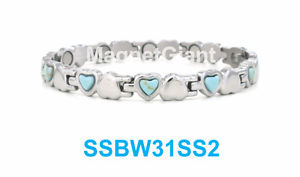 【貨物輸送無料】腕輪 付属品― トルコステンレス鋼しろがね色shiny silver with turquoise stone women magnetic stainless steel heart bracelet