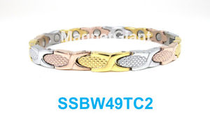 【貨物輸送無料】腕輪 付属品― トーンデザインステンレススチールリンクブレスレット3 tone hugs amp; kisses design  women magnetic stainless steel link bracelet