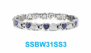 【貨物輸送無料】腕輪 付属品― シルバーステンレススチールハートブレスレットshiny silver with purple crystals women magnetic stainless steel heart bracelet