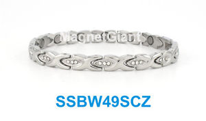 【貨物輸送無料】腕輪 付属品― ステンレススチールリンクブレスレットsilver hugs amp; kisses with cz  women magnetic stainless steel link bracelet