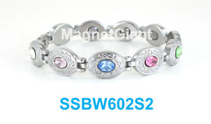 【貨物輸送無料】腕輪 付属品― シルバーマルチカラーステンレススチールリンクブレスレットoval silver amp; multi colors crystals women magnetic stainless steel link bracelet