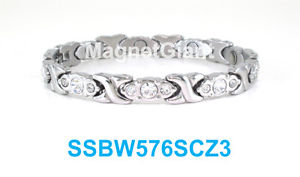 【貨物輸送無料】腕輪 付属品― クリアステンレススチールリンクブレスレットsilver hugs amp; kisses clear crystals women magnetic stainless steel link bracelet