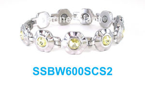 【貨物輸送無料】腕輪 付属品― ステンレススチールリンクブレスレットyellow crystals on silver flowers women magnetic stainless steel link bracelet