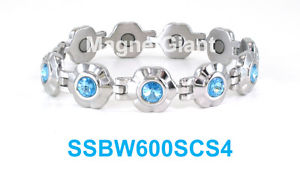 【貨物輸送無料】腕輪 付属品― しろがね色ステンレス鋼繋がりlight blue crystals silver flowers women magnetic stainless steel link bracelet