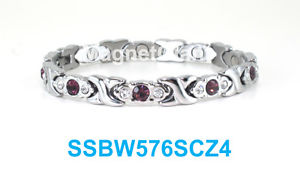 【貨物輸送無料】腕輪 付属品― アメジストクリアシルバーステンレススティールブレスレットpurple amethyst amp; clear crystals silver women magnetic stainless steel bracelet