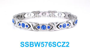 【貨物輸送無料】腕輪 付属品― シルバーキスステンレススチールリンクブレスレットblue crystals silver hugs amp; kisses women magnetic stainless steel link bracelet