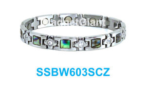 【貨物輸送無料】腕輪 付属品― アワビシェルシルバークリアステンレススティールブレスレットabalone shell  silver clear crystals women magnetic stainless steel bracelet