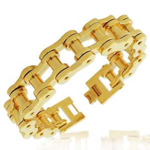 【送料無料】ブレスレット　アクセサリ―　ステンレススチールリンクチェーンメンズブレスレットstainless steel yellow goldtone link bike chain large heavy mens bracelet 21,456円