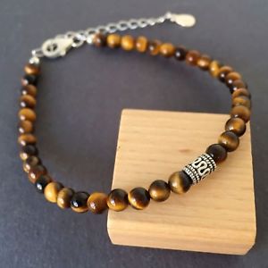 【送料無料】ブレスレット　アクセサリ―　タイガーアイブレスレットスターリングシルバービーズnatural brown tigers eye bracelet buddhism sterling silver bead