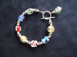 【送料無料】ブレスレット　アクセサリ―　ビンテージムラーノカラフルガラスビードブレスレットvintage handcrafted murano colorful flowery glass bead silver plated bracelet 21,158円