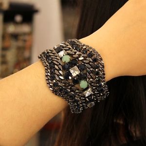 【貨物輸送無料】腕輪 付属品― ブレスレットグリーンブラッククリスタルチェーン