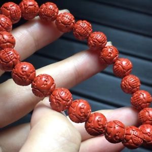 【送料無料】ブレスレット　アクセサリ―　ビードブレスレットストレッチ88mm natural red cinnabar gemstone beads stretch carve bracelet healing