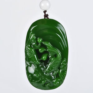 【送料無料】ブレスレット　アクセサリ―　ジャスパーペンダントchinese natural green handcarved chinese hetian jasper two out fish pendant