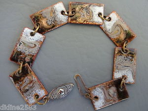 【送料無料】ブレスレット　アクセサリ―　ビンテージブレスレットエナメルエナメルグリーンホワイトエナメルvintage bracelet enamel enameled on copper brown rectangle green white enamel